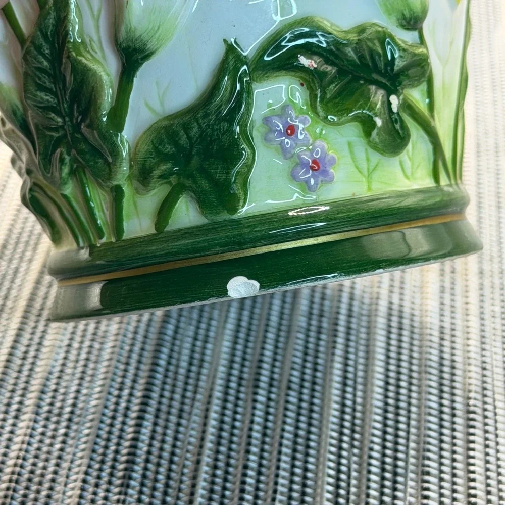 Ks Collection Ceramic Calla Lily Butterfly Canister Jar 3D Floral Vintage Decor